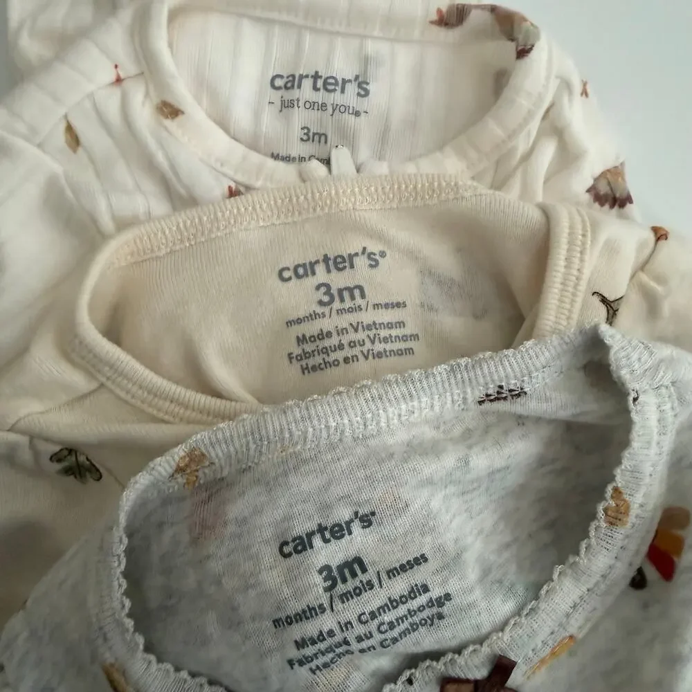3x Carter’s thanksgiving long sleeve onesie zip footie pj pie pumpkin turkey